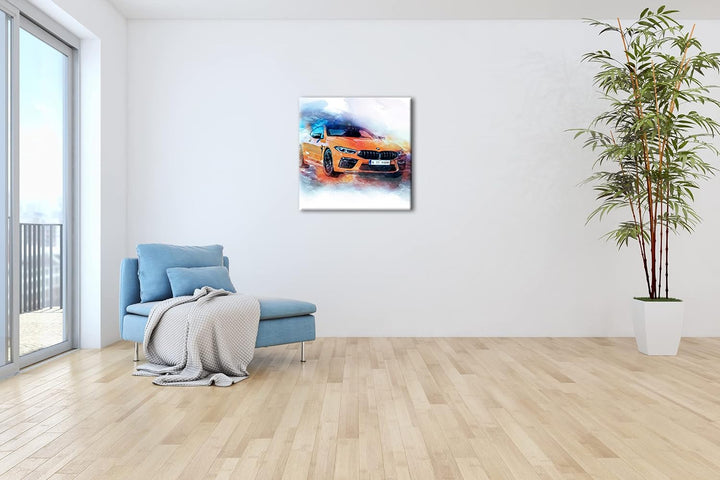 küstlericher Sportwagen Format: 60x60 als Leinwandbild, Motiv fertig gerahmt auf Echtholzrahmen, Hoc