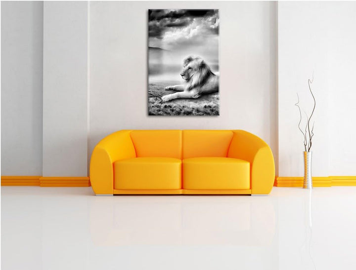 Pixxprint Monocrome, Stolzer weisser Löwenkönig, Format: 100x70 auf Leinwand, riesige Bilder fertig