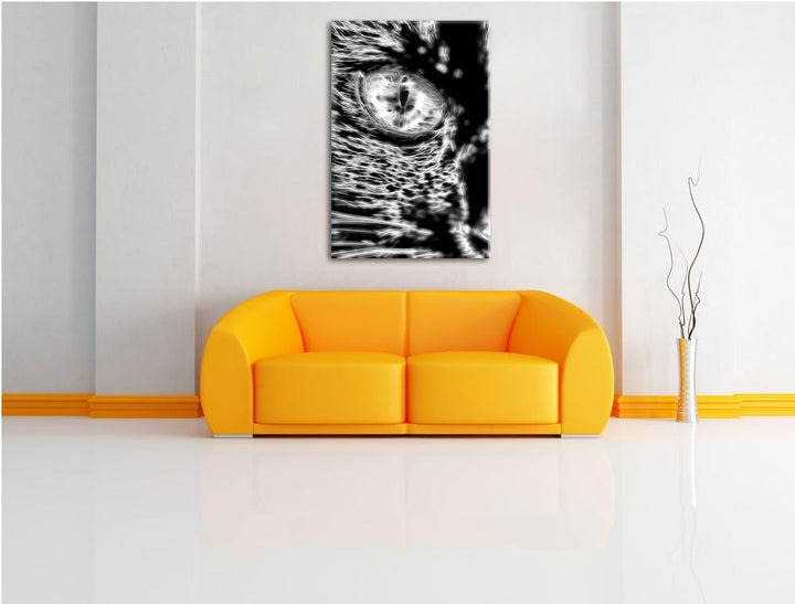 Pixxprint Schwarze Katze orangene Augen als Leinwandbild/Grösse: 100x70 / Wandbild/Kunstdruck/fertig