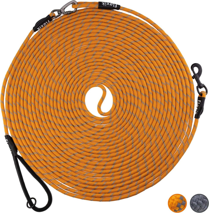 Floxik Schleppleine für Hunde | 5m, 10m, 15m, 20m orange | reflektierende Tauleine mit Abnehmbarer H