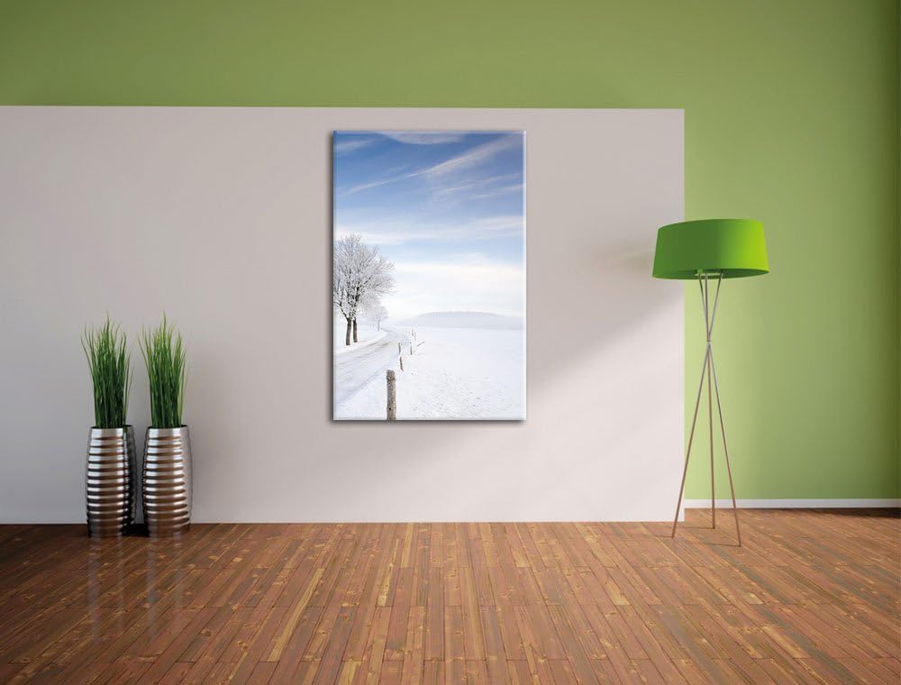 Pixxprint Baum im Schnee, Format: 100x70 auf Leinwand, XXL riesige Bilder fertig gerahmt mit Keilrah