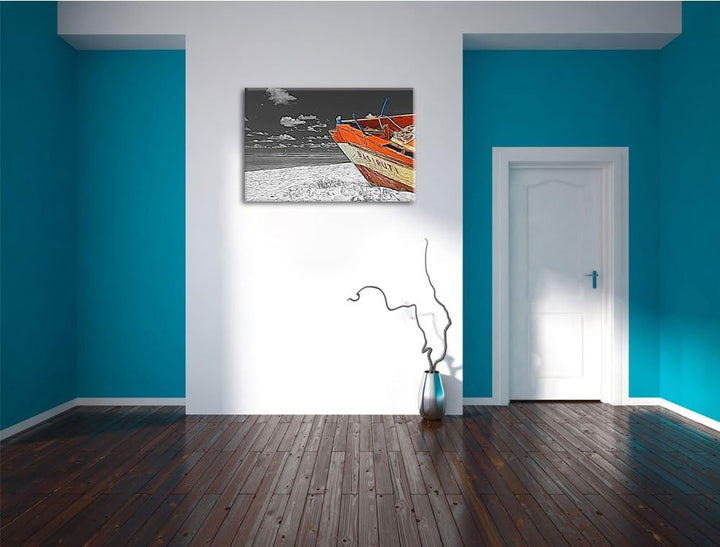 beeindruckendes Boot am Strand schwarz/weiss Deluxe Format: 100x70 cm auf Leinwand, XXL riesige Bild