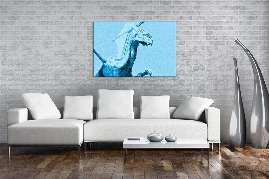 deyoli freundlicher Drache Format: 80x60 Effekt: Monocrome Blau als Leinwand, Motiv fertig gerahmt a