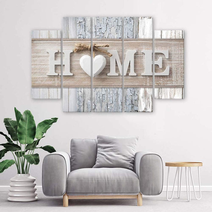 Feeby Wanddeko 5 teile Haus 150x100 cm Bilder modern Herz Wohnzimmer Küche Grau Deko Paneel 150x100