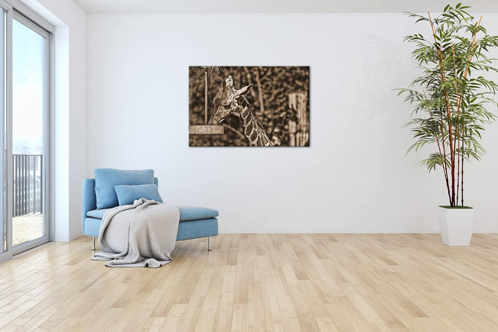 deyoli Giraffe beim Fressen Effekt: Sepia, Format: 80x60 als Leinwandbild, Motiv fertig gerahmt auf