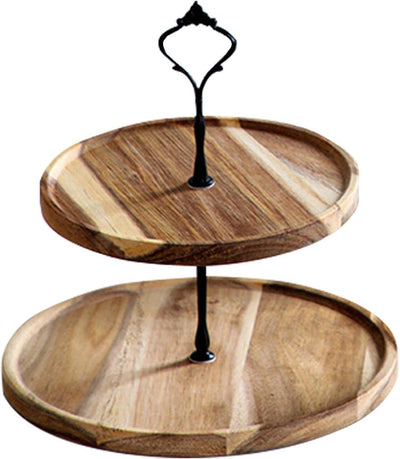 POHOVE 2-stöckiges Obsttablett aus Holz, 2-stöckiges Tablett aus Holz, Bauernhaus, Holzkuchenständer