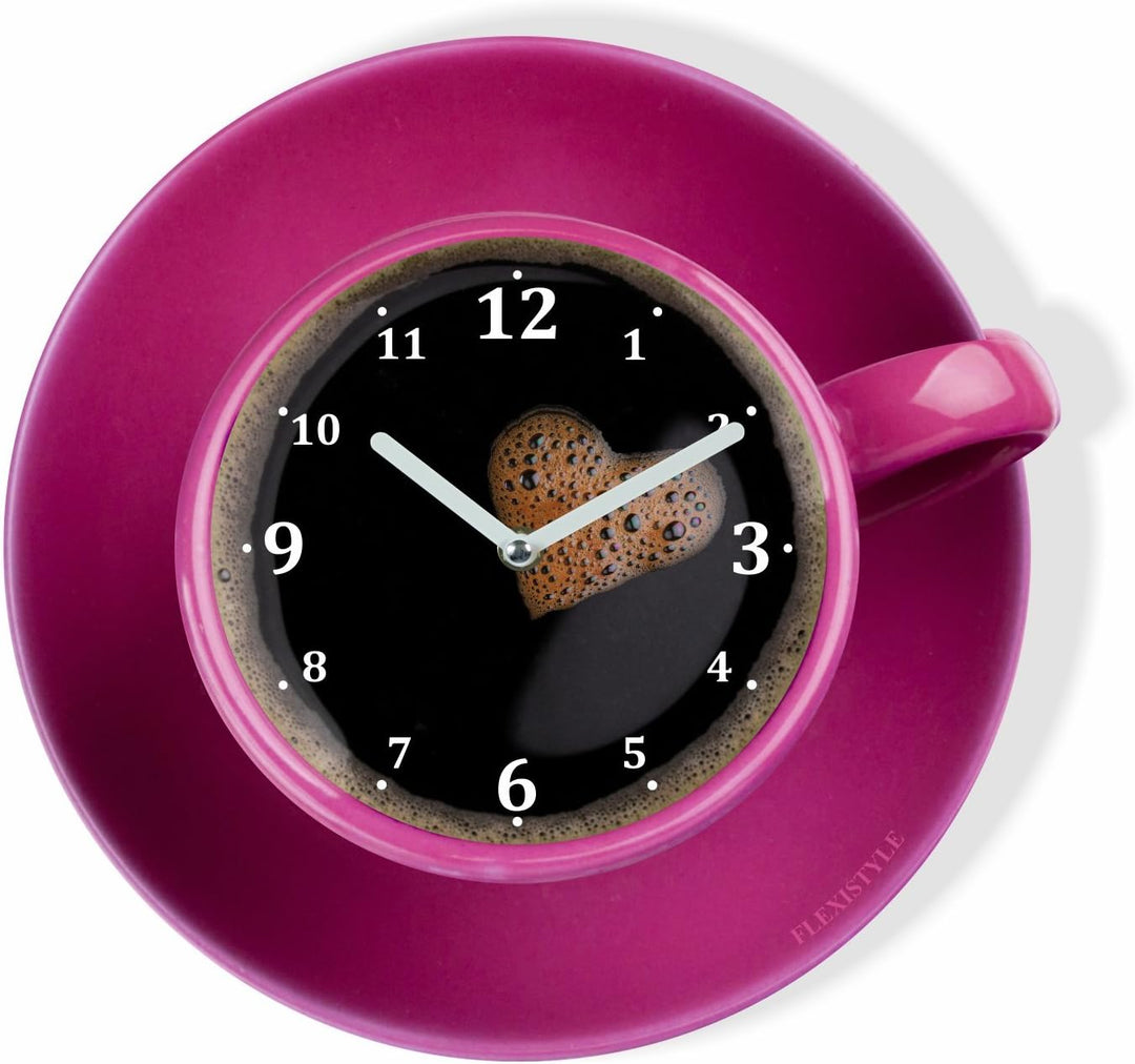 FLEXISTYLE Moderne Küchen Wanduhr Tasse Perfetta, ROSA, Acrylglas, UV-Druck, Made in EU, Rosa