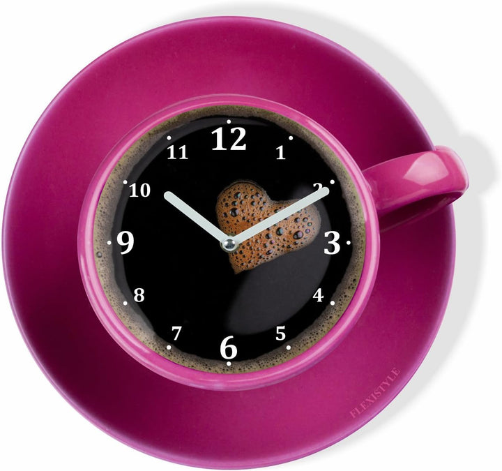 FLEXISTYLE Moderne Küchen Wanduhr Tasse Perfetta, ROSA, Acrylglas, UV-Druck, Made in EU, Rosa
