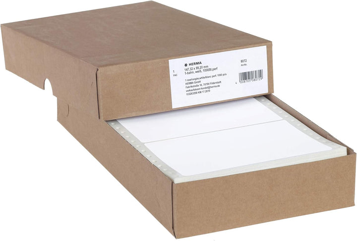 HERMA 8072 Computeretiketten endlos perforiert, 147,32 x 99,2 mm, 1-bahnig, 1000 Aufkleber, selbstkl
