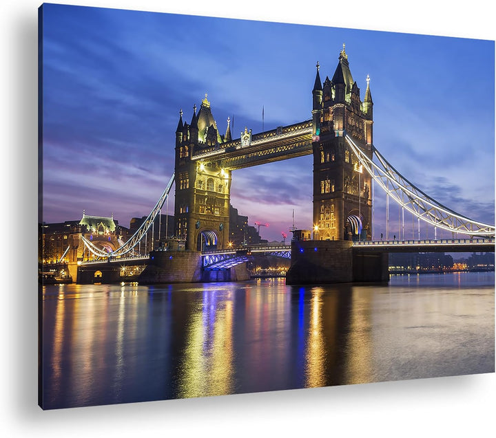 leuchtende Tower Bridge in London Format: 80x60 cm als Leinwandbild, Motiv fertig gerahmt auf Echtho