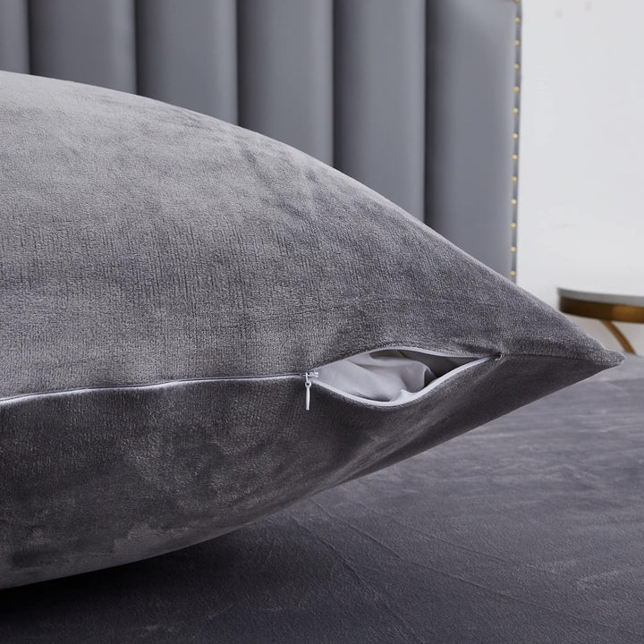 Luofanfei Plüsch Bettwäsche 200x200 Set Winter Flauschig Grau Uni Bettbezug Set Fleece Flanell Graue