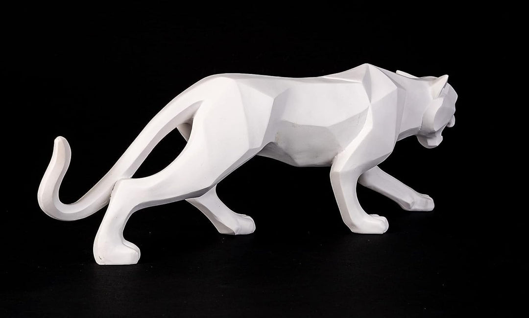 IDYL Moderne Skulptur Figur Resin Jaguar | Weiss | Masse: 48x10,5x15 cm | Material: Polyresin (Kunst
