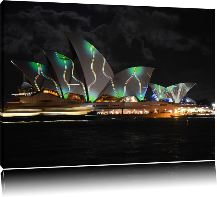 Dark Sydney Opera House grüne Beleuchtungauf Leinwand, XXL riesige Bilder fertig gerahmt mit Keilrah