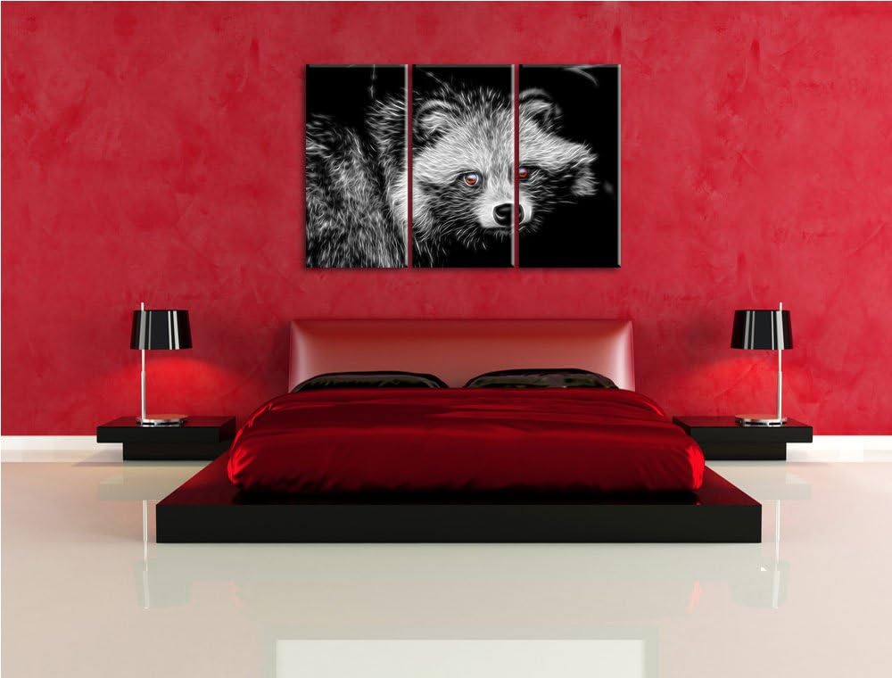 Dark scheuer Waschbär schwarz/weiss Deluxe 3-Teiler Leinwandbild 120x80 Bild auf Leinwand, XXL riesi