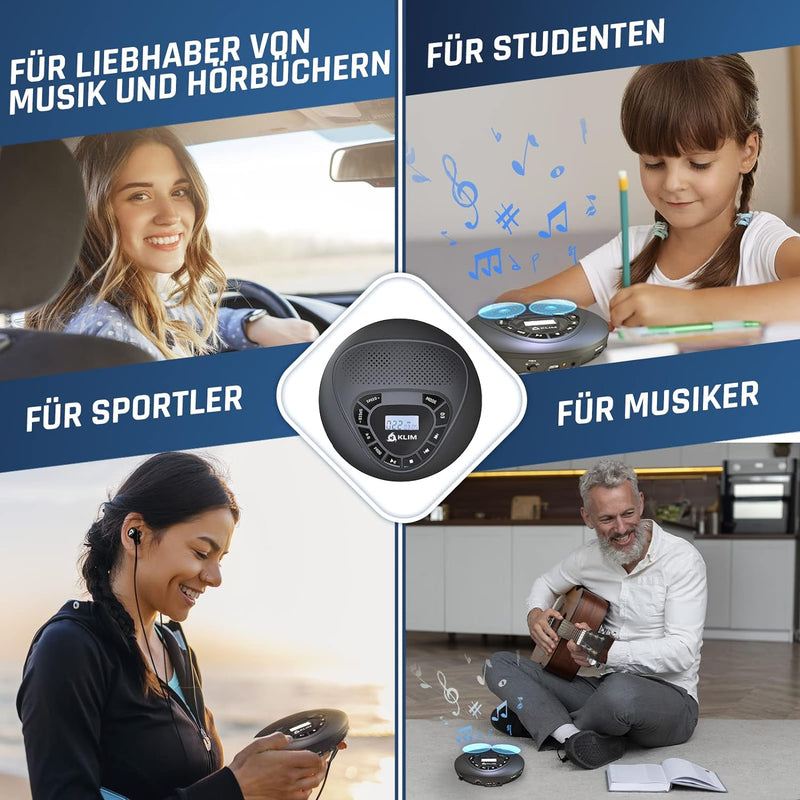 KLIM Speaker + CD Player mit Lautsprecher + NEU 2024 + Wiederaufladbarer Akku + Tragbarer CD-Spieler