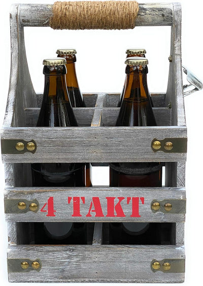 DanDiBo Bierträger mit Flaschenöffner Flaschenträger 4 Takt 96034 Flaschenkorb aus Holz 4er Bier