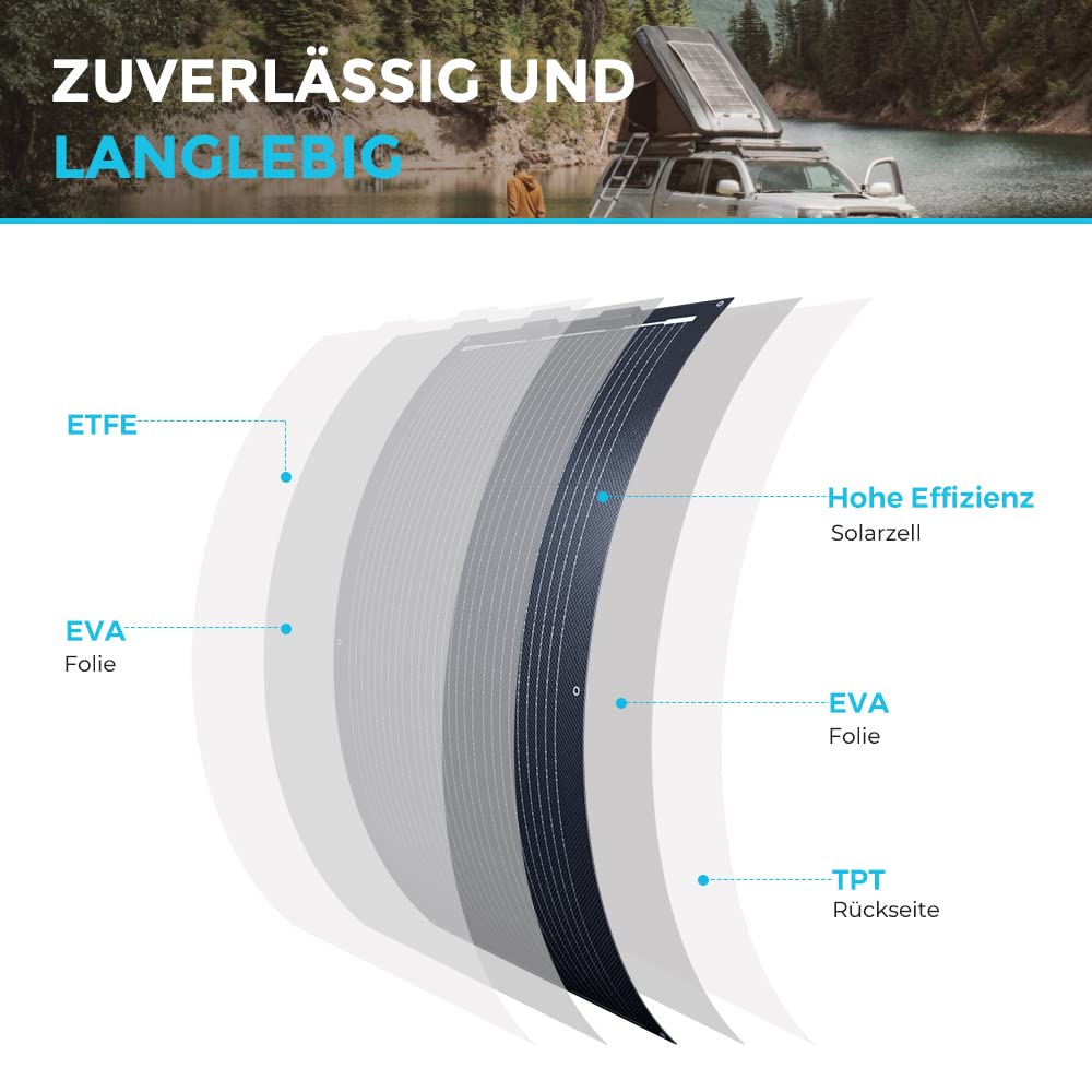 Renogy 100W 12V Flexibles Monokristallines Solarpanel Solarmodul Solarzelle Photovoltaik Schwarz für