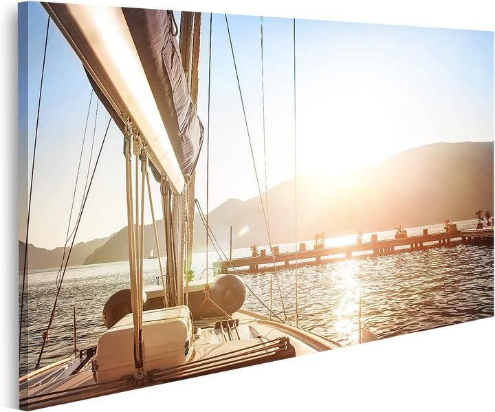 islandburner Bild auf Leinwand Segelboot Sonnenuntergang Wandbild Poster Kunstdruck Bilder Format: 1
