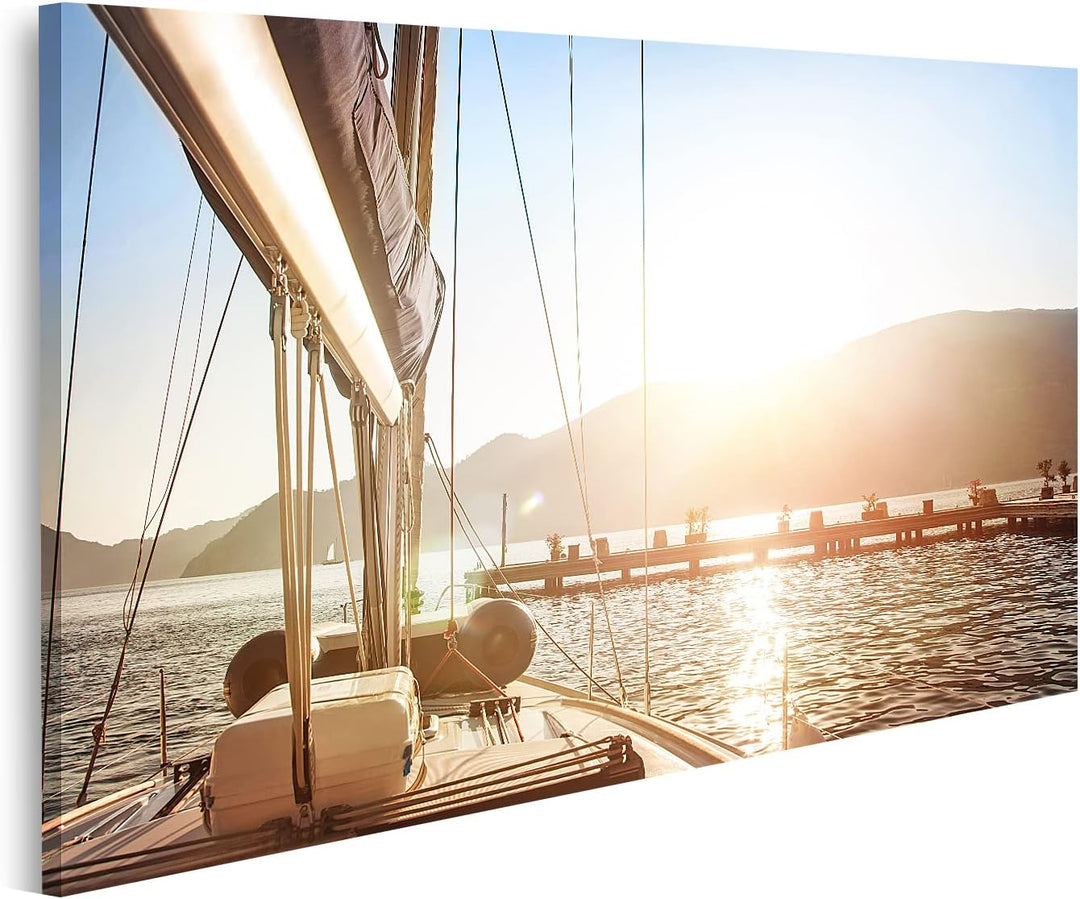 islandburner Bild auf Leinwand Segelboot Sonnenuntergang Wandbild Poster Kunstdruck Bilder Format: 1