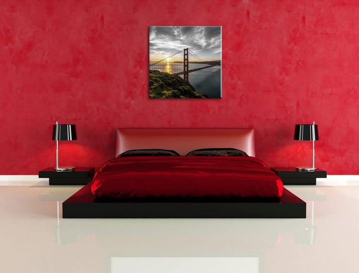 Pixxprint Golden Gate Bridge als Leinwandbild/Grösse: 70x70 cm/Wandbild/Kunstdruck/fertig bespannt,