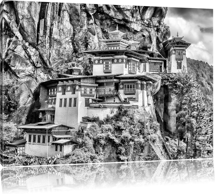 Pixxprint Chinesische Festung im Berg / 100x70cm Leinwandbild bespannt auf Holzrahmen/Wandbild Kunst