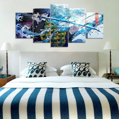 ZHONGYUTONG 5 Teilig Leinwandbild mit Rahmen Demon Slayer Poster Kimetsu Japanische Anime Figur Tanj