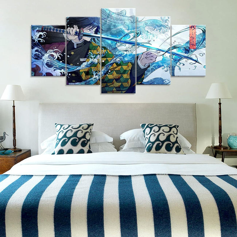 ZHONGYUTONG 5 Teilig Leinwandbild mit Rahmen Demon Slayer Poster Kimetsu Japanische Anime Figur Tanj