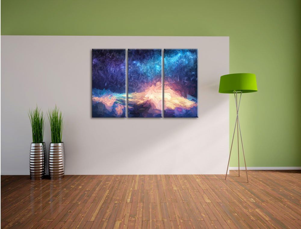 Pixxprint der Mann auf dem Berg mit dem Blick auf die Welt Kunst Pinsel Effekt 3-Teiler Leinwandbild