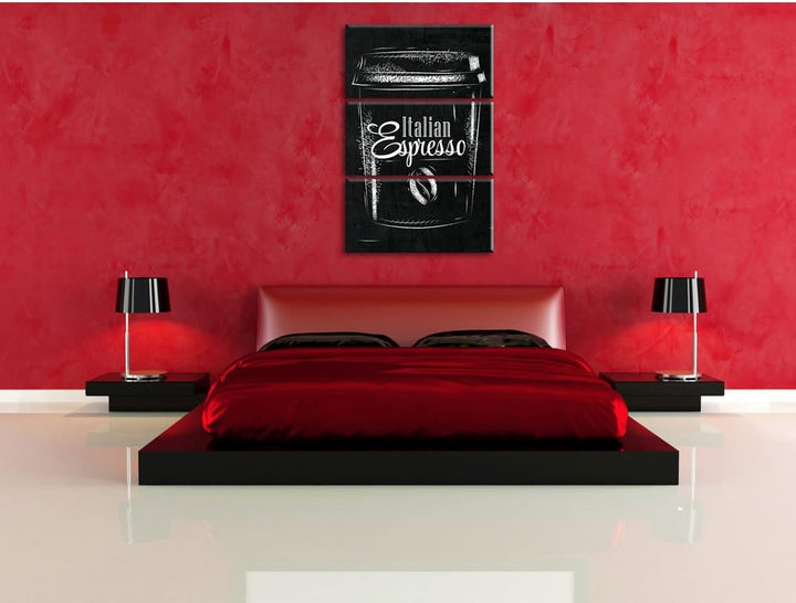 Pixxprint Italian Espresso schwarz 3-Teiler Leinwandbild 120x80 Bild auf Leinwand