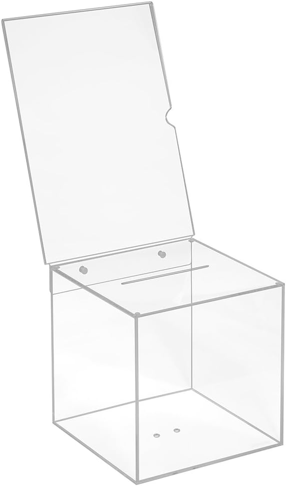 Losbox aus Acrylglas in 200x200x200mm mit Topschild DIN A4 Hoch - Zeigis® / Spendenbox/Aktionsbox/Ge