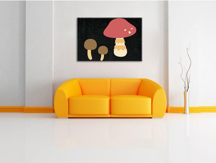 Süsse Pilze schwarz, Format: 100x70 auf Leinwand, XXL riesige Bilder fertig gerahmt mit Keilrahmen,