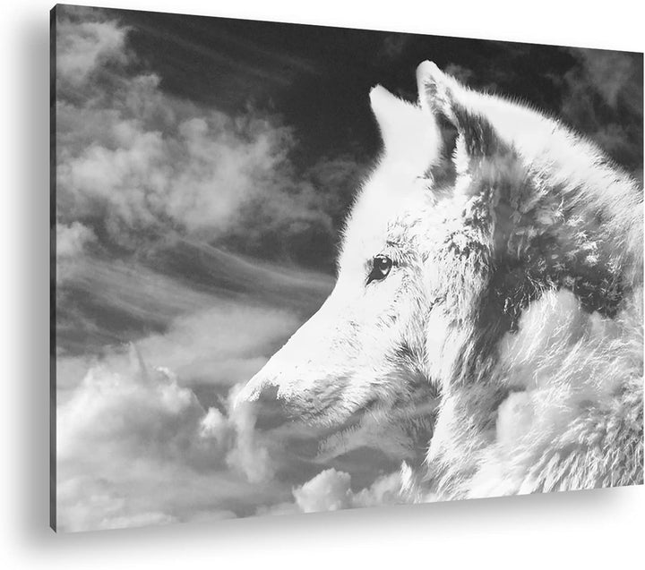 deyoli himmlicher stolzer Wolf Format: 80x60 Effekt: Schwarz&Weiss als Leinwandbild, Motiv fertig ge