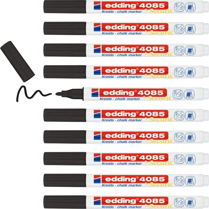 edding 4085 Kreidemarker - schwarz - 10 Kreidestifte - Rundspitze 1-2 mm - dünner Kreidestift für Ta