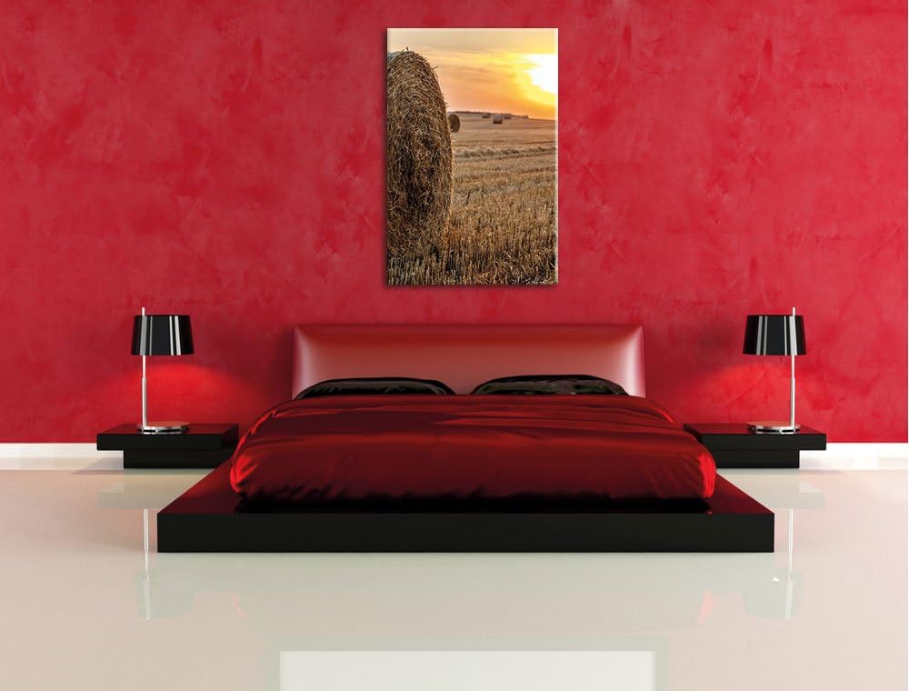 Strohballen auf Feld, Format: 100x70 auf Leinwand, XXL riesige Bilder fertig gerahmt mit Keilrahmen,