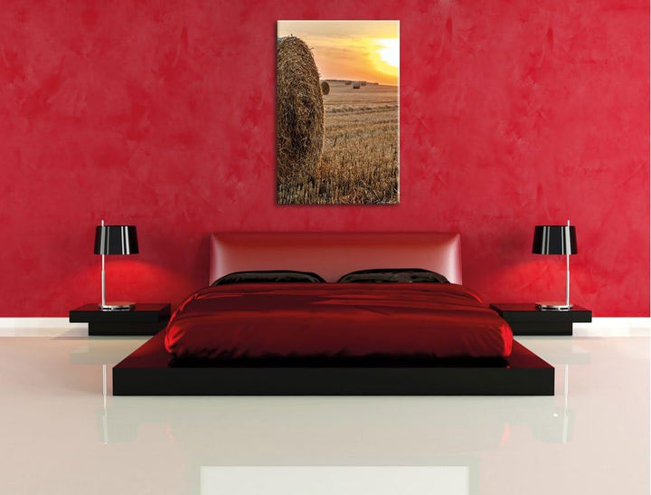 Strohballen auf Feld, Format: 100x70 auf Leinwand, XXL riesige Bilder fertig gerahmt mit Keilrahmen,