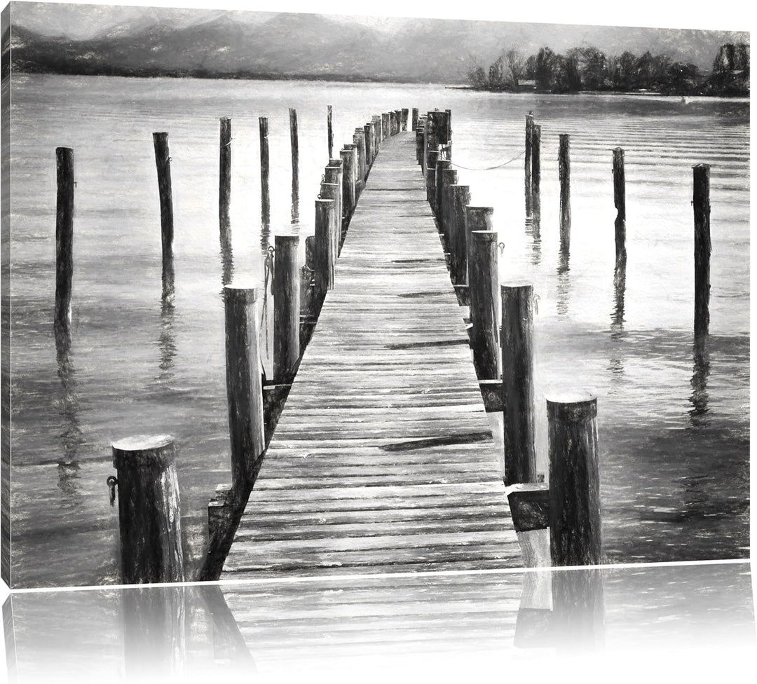 Pixxprint Langer Holzsteg ins Meer als Leinwandbild/Grösse: 100x70 cm/Wandbild/Kunstdruck/fertig bes