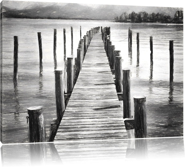 Pixxprint Langer Holzsteg ins Meer als Leinwandbild/Grösse: 100x70 cm/Wandbild/Kunstdruck/fertig bes