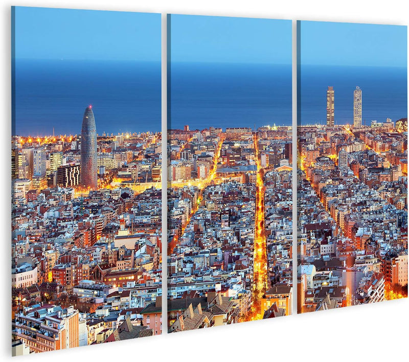 Bild auf Leinwand Barcelona Skyline Luftaufnahme Nacht Spanien Wandbild Poster Kunstdruck Bilder For