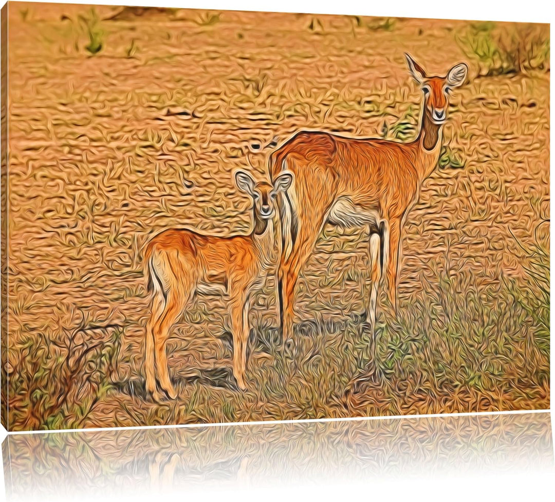 weibliche Indische Gazelle mit Jungtier Deluxe Format: 100x70 cm auf Leinwand, XXL riesige Bilder fe
