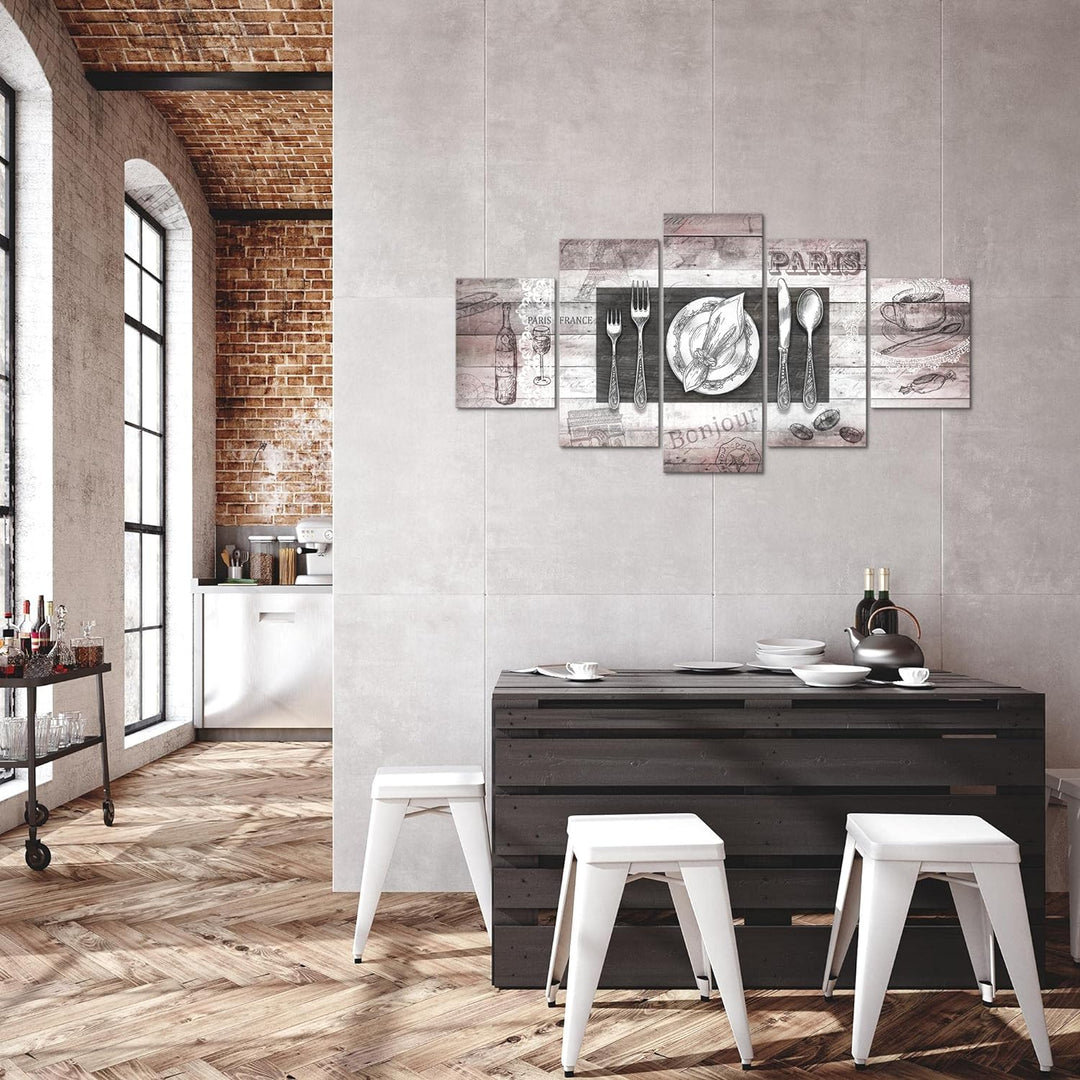 Runa Art Bild Esszimmer Küchenbilder Küche Abstrakt 5 Teilig Kaffee Grau Rosa Wandbilder auf Vlies L
