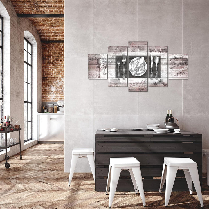 Runa Art Bild Esszimmer Küchenbilder Küche Abstrakt 5 Teilig Kaffee Grau Rosa Wandbilder auf Vlies L