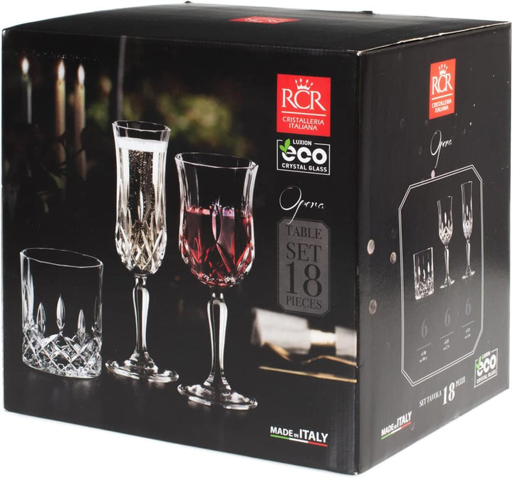 RCR Opera Service 12 Kelche (6 Weingläser cl23 und 6 Kelche Flute cl13) + 6 Wassergläser 30cl