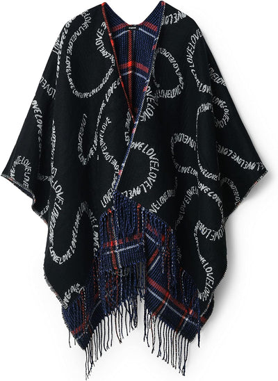 Desigual Women's Mix Cuadros P Poncho, Blue, U