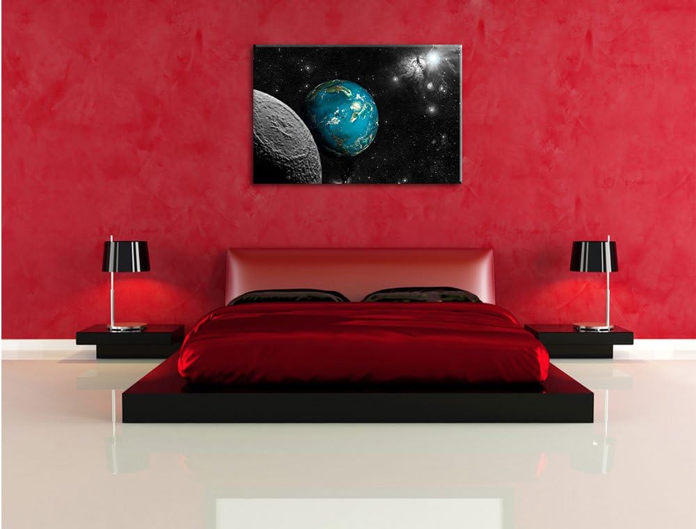 Pixxprint Planet Erde im Kosmos als Leinwandbild/Grösse: 100x70 cm/Wandbild/Kunstdruck/fertig bespan