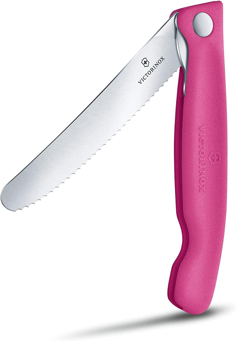 Victorinox 2-tlg Swiss Classic Faltbares Gemüsemesser/Tafelmesser Set, Wellenschliff pink Pink Duo P