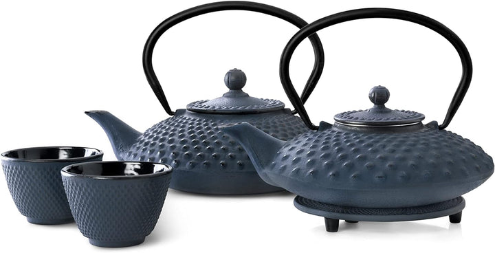 Bredemeijer Flache Blaue gusseiserne Teekanne 0.8 Liter Xilin mit Edelstahlfilter Einzelbett, Einzel