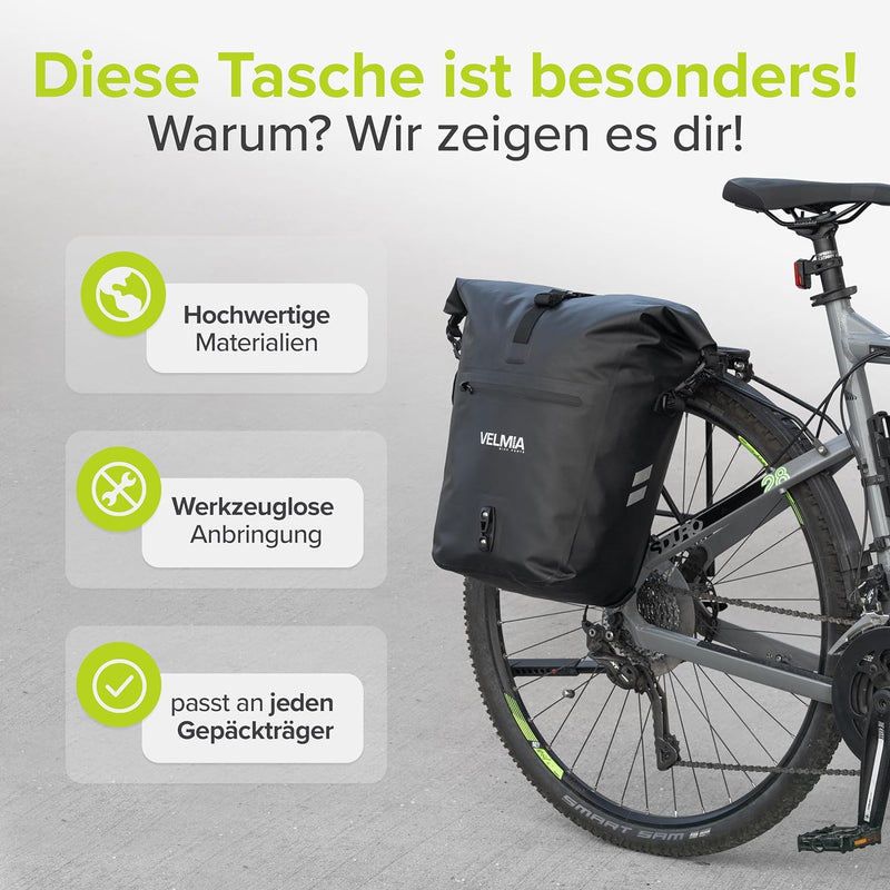 VELMIA Fahrradtasche für Gepäckträger I mit praktischem Tragegriff I 100% Wasserdicht fahrradtasche