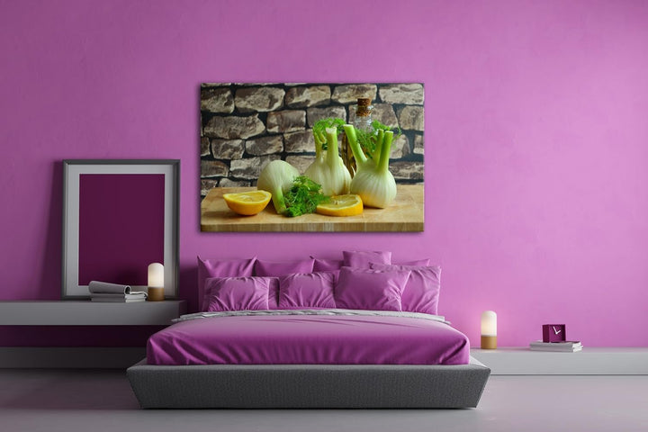 deyoli appetitlicher Fenchel mit Zitronen Format: 80x60 als Leinwandbild, Motiv fertig gerahmt auf E