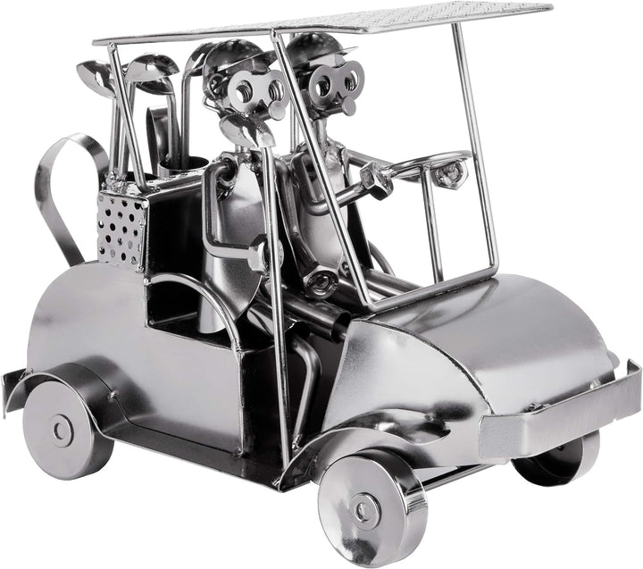 BRUBAKER Schraubenmännchen Golfcart - Handarbeit Eisenfigur Metallmännchen Golf - 24 cm Metallfigur