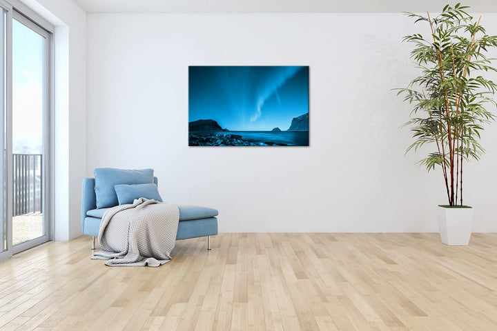 deyoli Polarlichter in Norwegen Format 80x60 Effekt: Monocrome Blau als Leinwandbild, Motiv fertig g